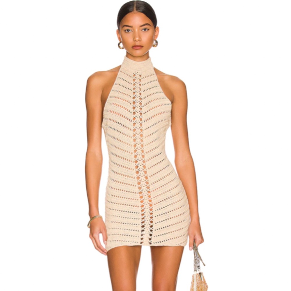 NWT Camila Coelho Lyssa Hand Crochet Halter Mini Dress